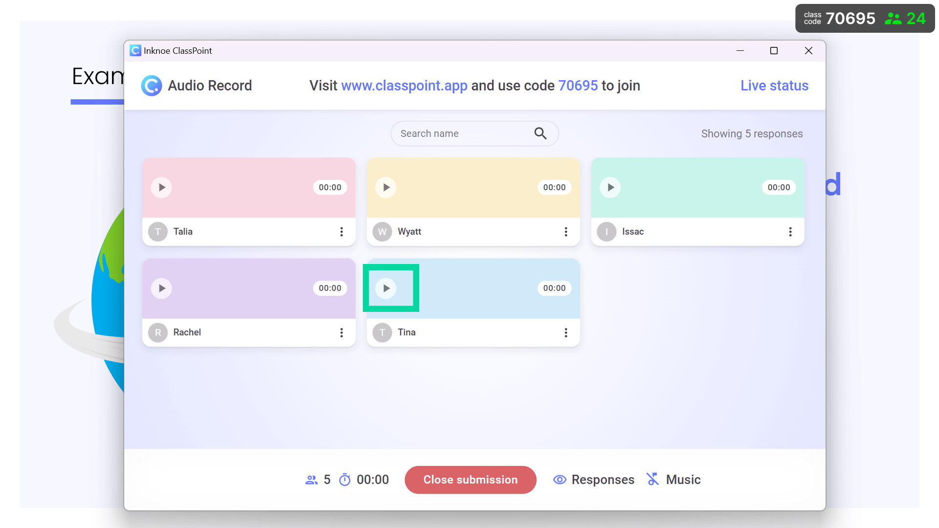 Playback using ClassPoint's audio record