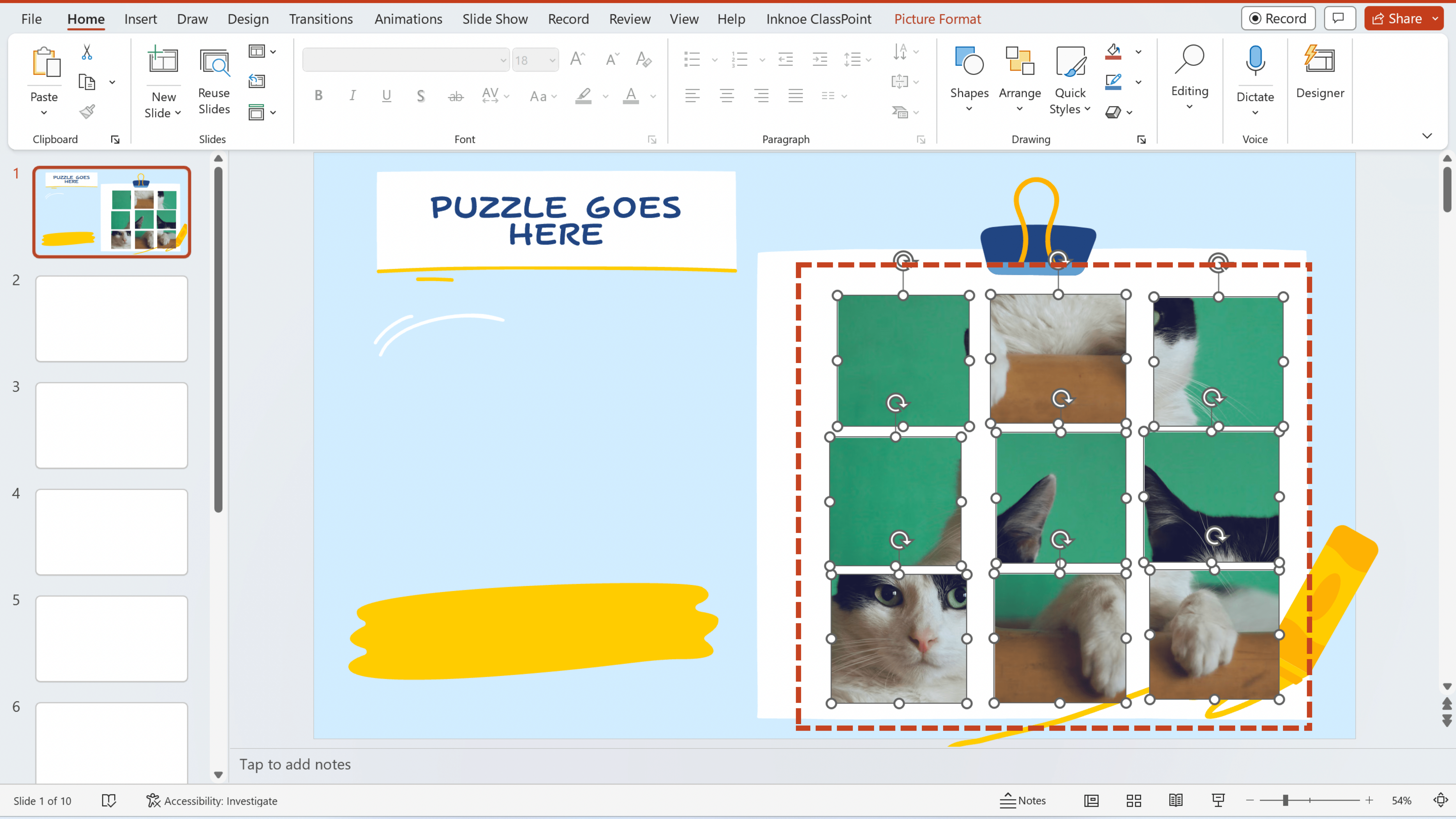 Modèle de puzzle PowerPoint interactif étape 1