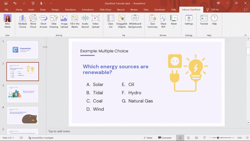 Add interactive quiz question in powerpoint slide