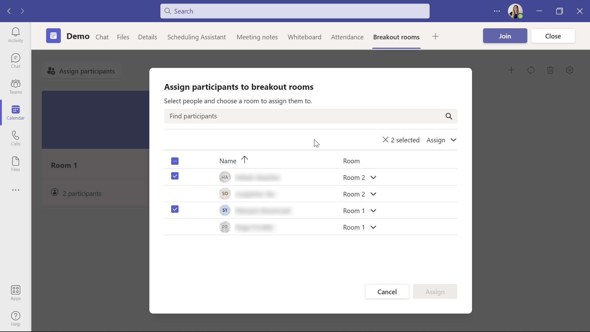 menugaskan peserta ke bilik pecahan dalam Microsoft Teams