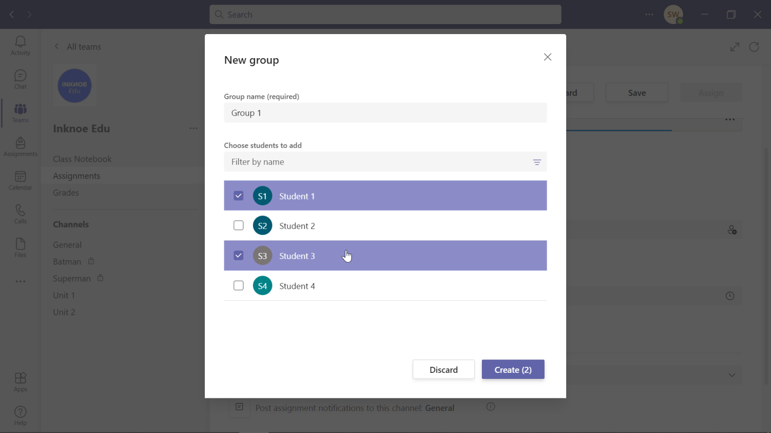 unable to create assignment in microsoft teams