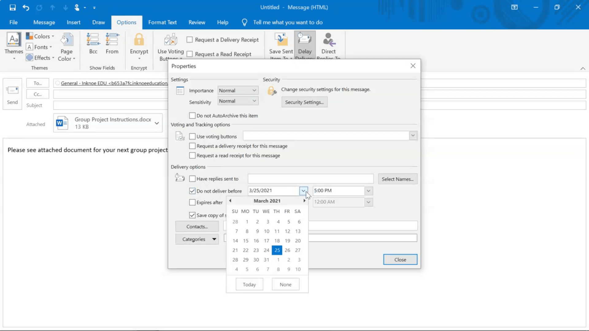 programar una publicación en microsoft teams retrasando la hora de envío del correo electrónico
