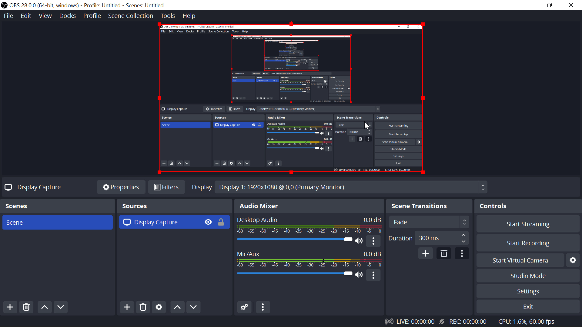 OBS when screen recording is placed