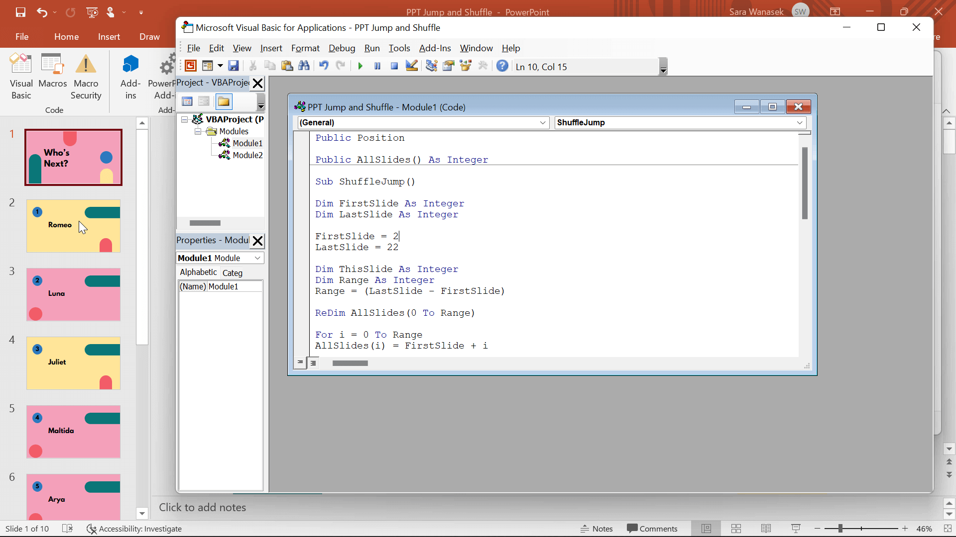 copier et coller le code VBA pour mélanger automatiquement les diapositives PowerPoint