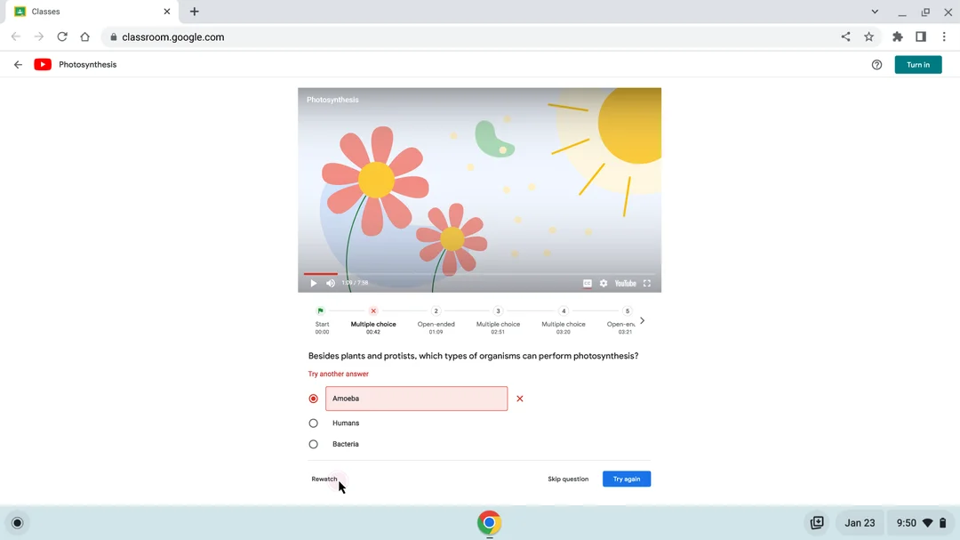 Google Classroom - YouTube動画にインタラクティブな質問を追加
