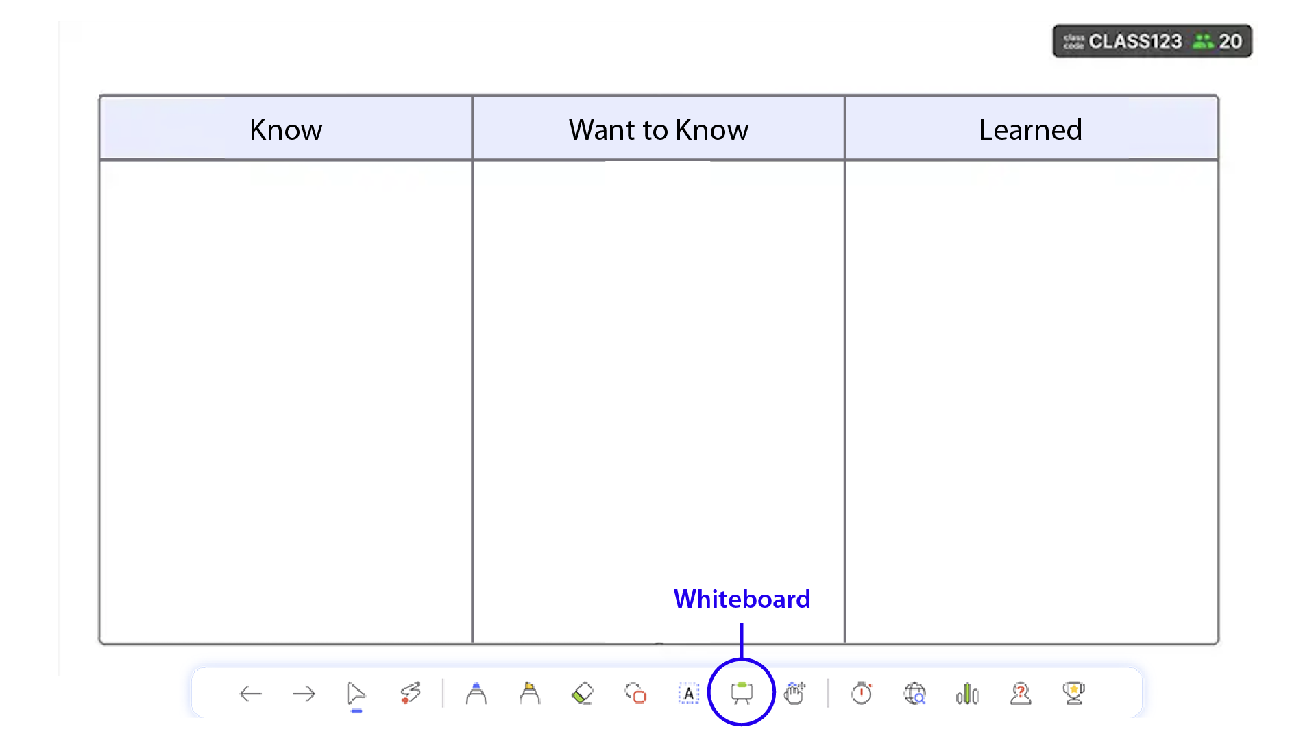 KWL Chart using ClassPoint's Whiteboard