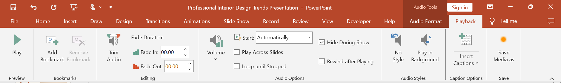 PowerPoint recording playback options