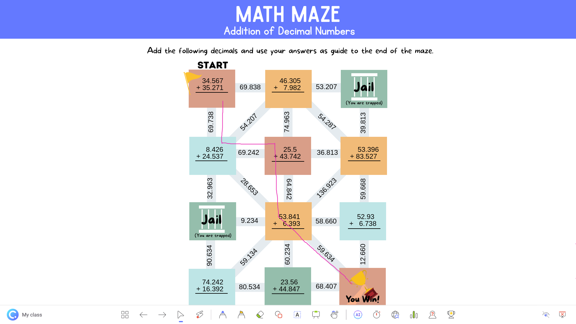 Math maze using ClassPoint's annotation