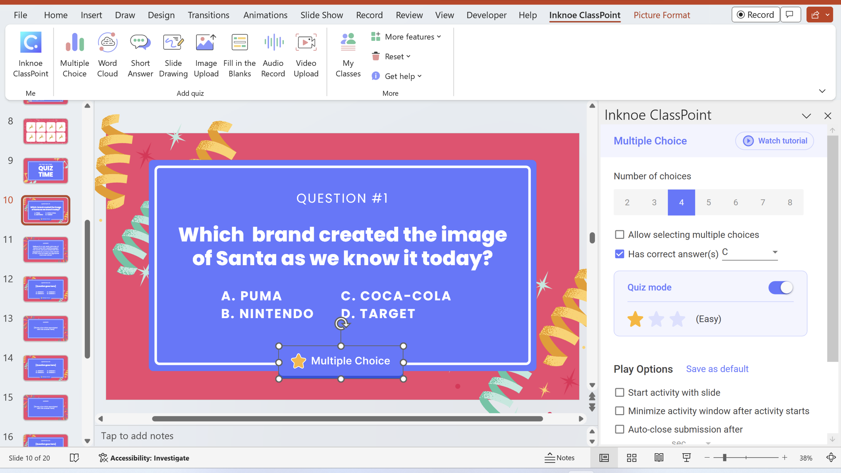 PowerPoint Christmas Template screenshot [MCQ Quiz Activity]