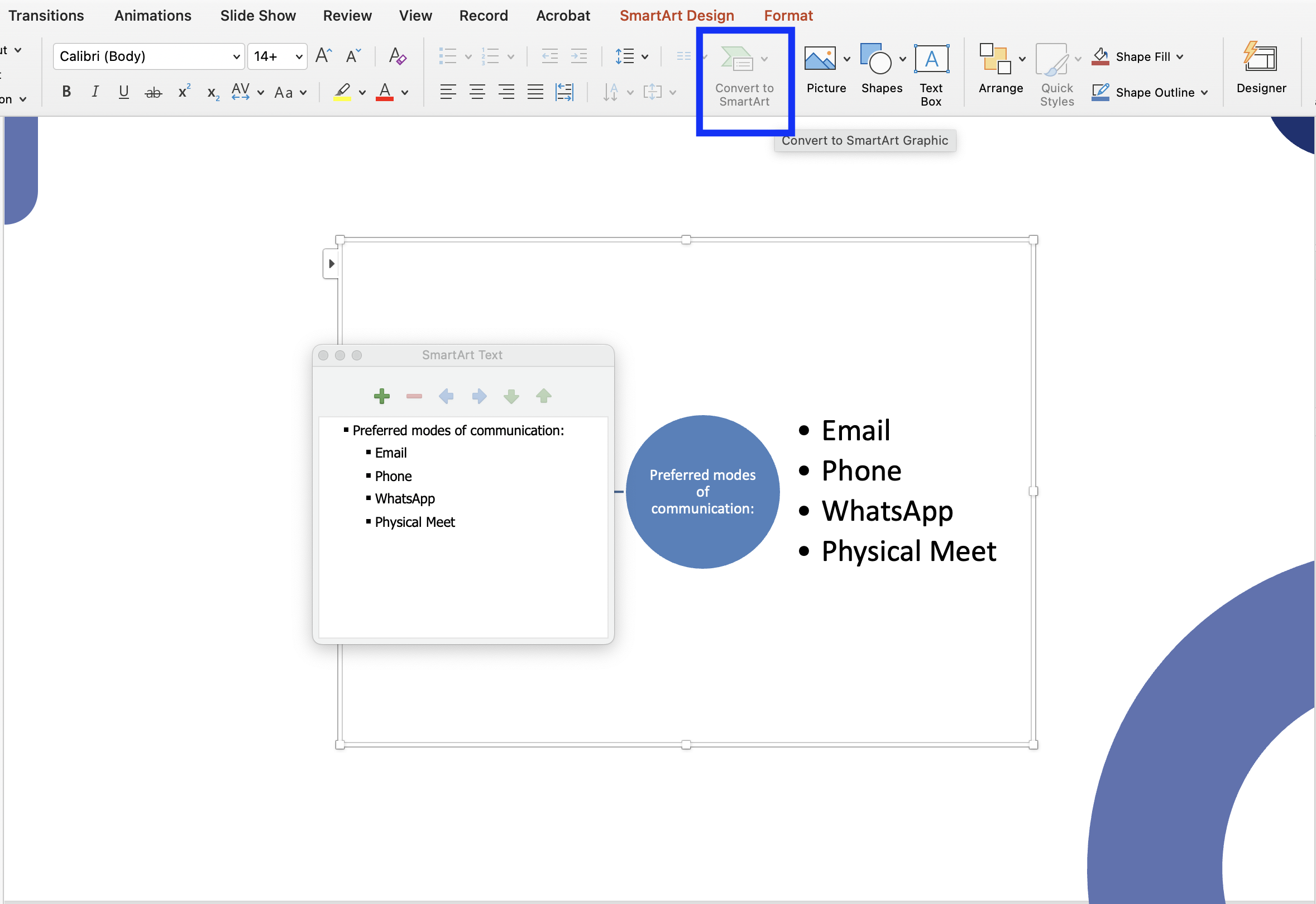 Presenting survey result using SmartArt