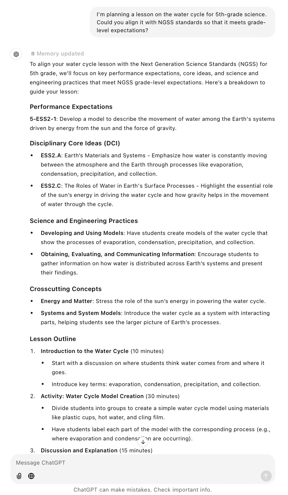 ChatGPT lesson plan sample output<br/>