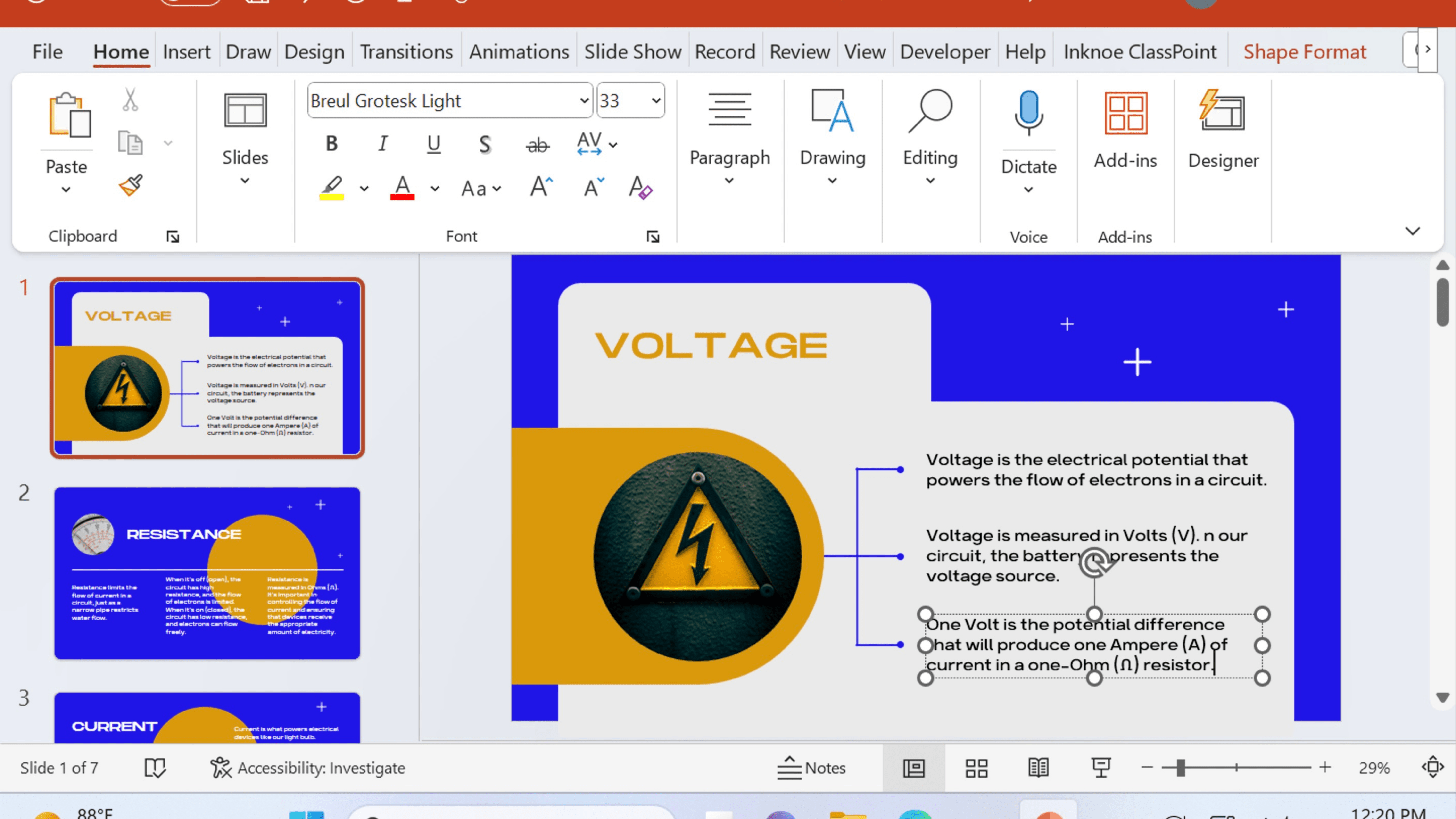 Current and Voltage PowerPoint Presentation Animation Step 1