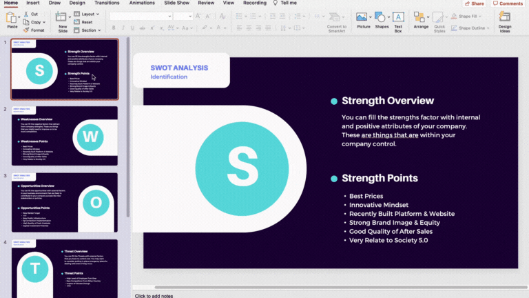 SWOT Analysis PowerPoint Template Step 1 - Design Individual Slides