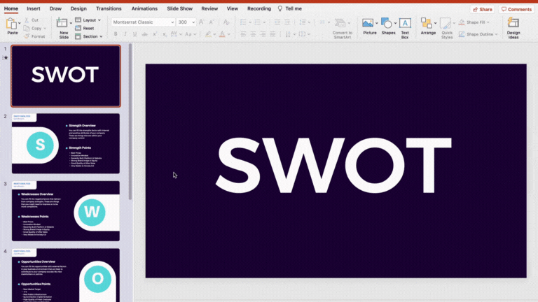 SWOT Analysis PowerPoint Template Step 1 - Cut SWOT in half