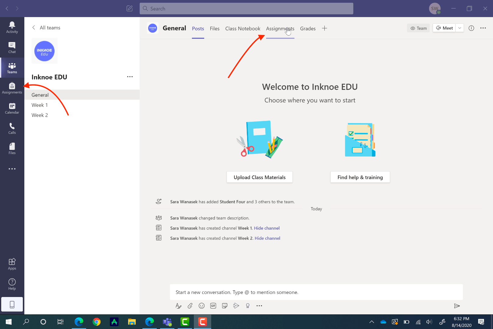 there are two places to access Assignments in Microsoft Teams. The side panel and in the General Channel. 