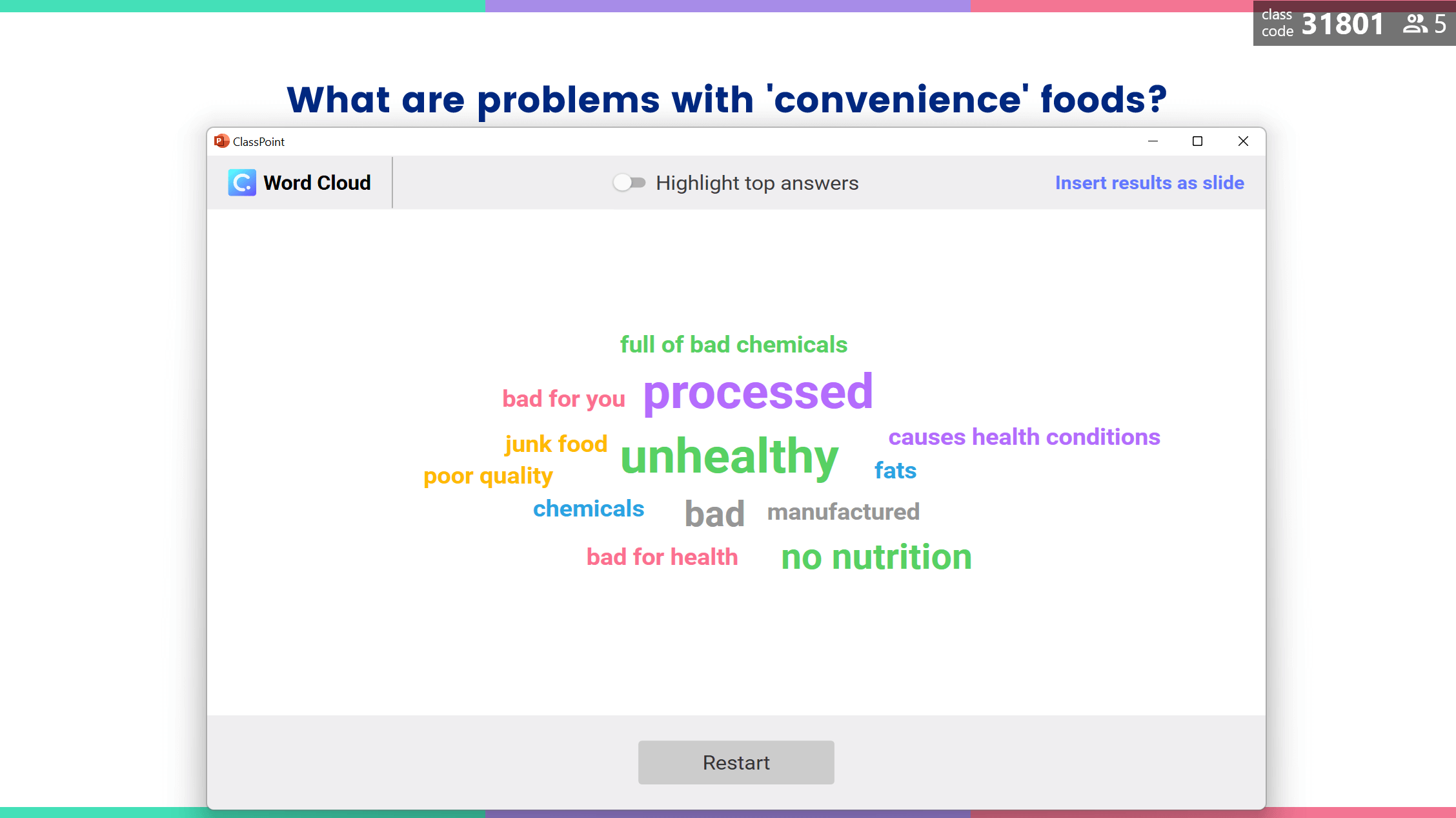 Nube de palabras: ¿Qué problemas plantean los alimentos precocinados?