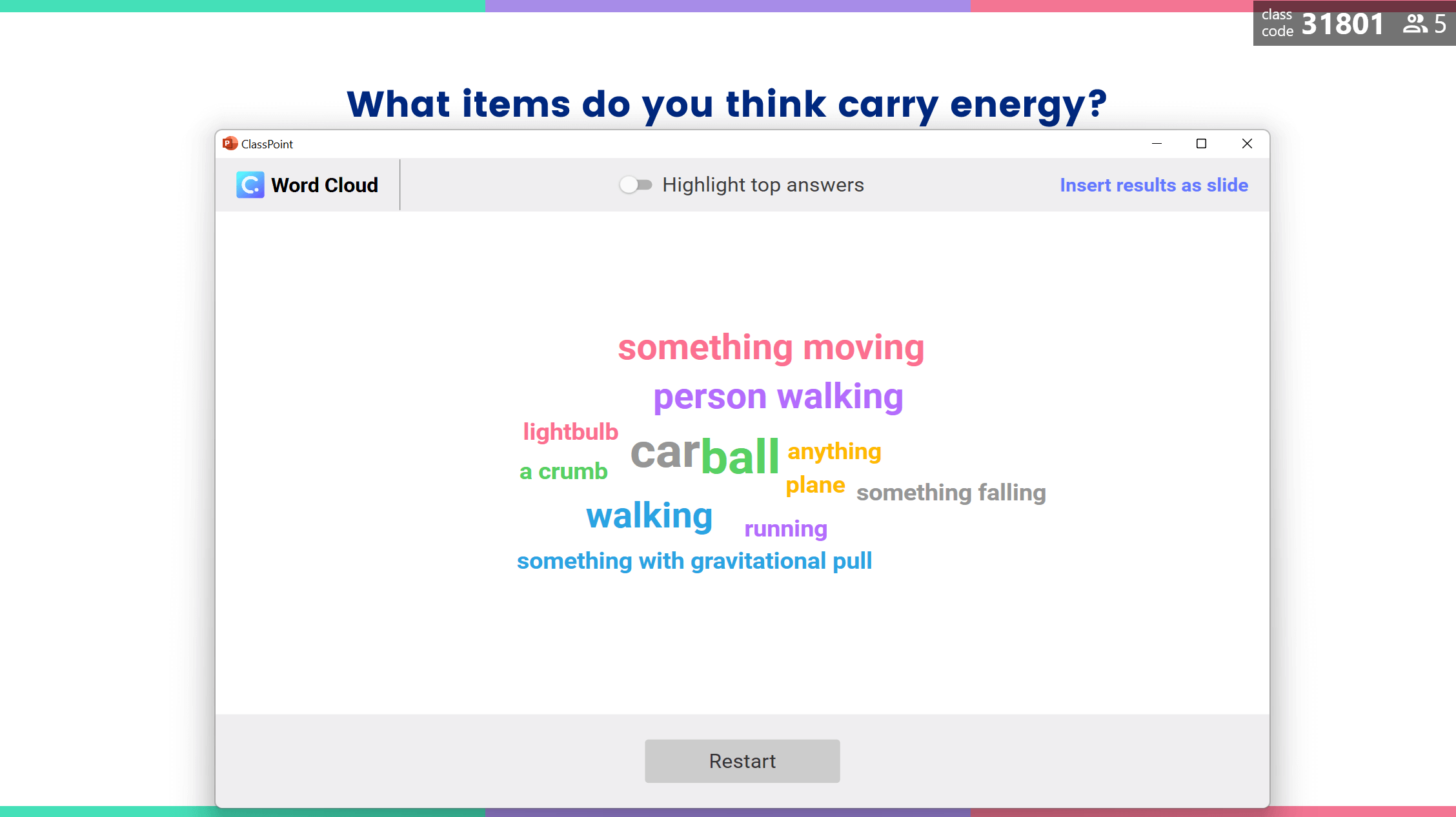 Activités sur le nuage de mots : Selon vous, quels sont les objets qui transportent de l'énergie ?