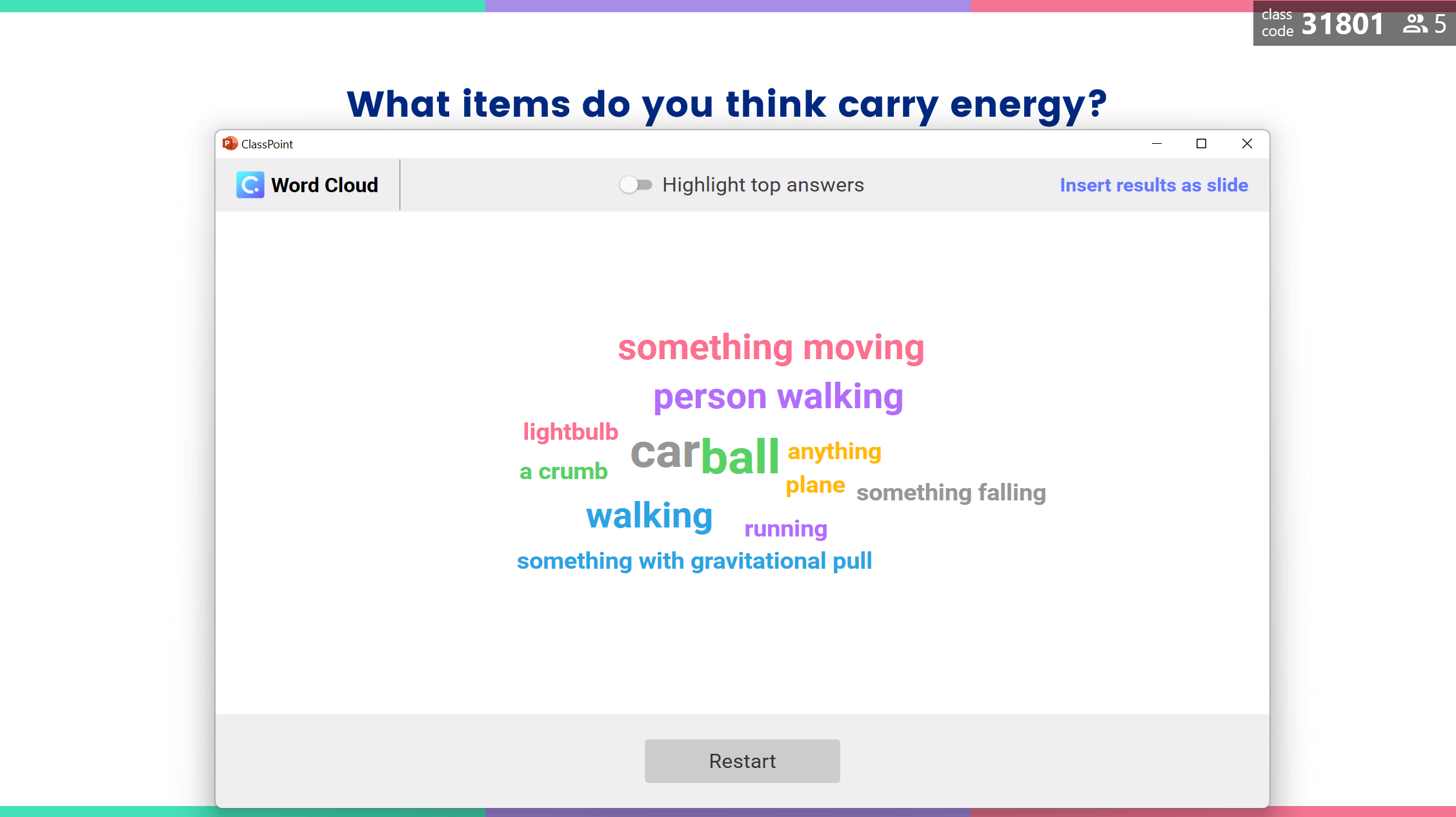 กิจกรรม Word Cloud: คุณคิดว่าสิ่งของใดมีพลังงาน?