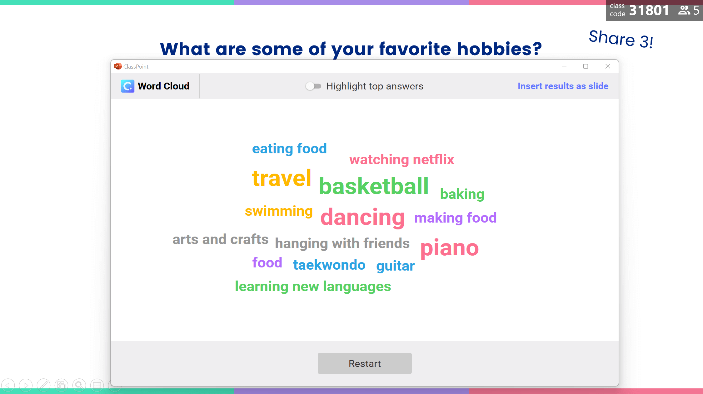 Word Cloud activities: What are your favorite hobbies?