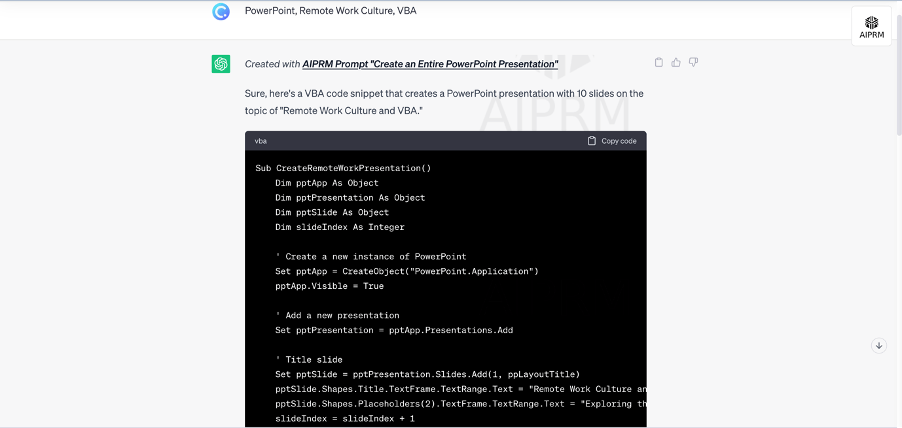 Cree una presentación PowerPoint utilizando códigos VBA con AIRPRM y ChatGPT