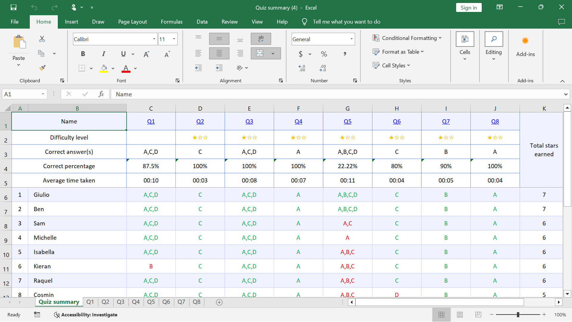 Quiz Summary with ClassPoint's Quiz Mode