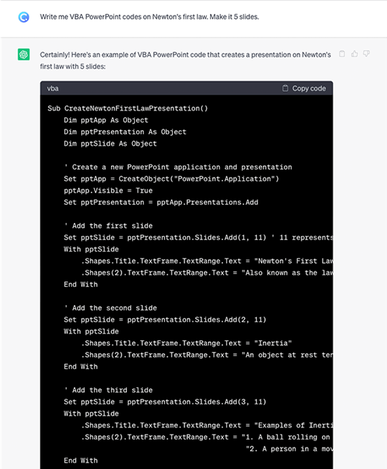 使用 VBA ChatGPT 制作 PowerPoint