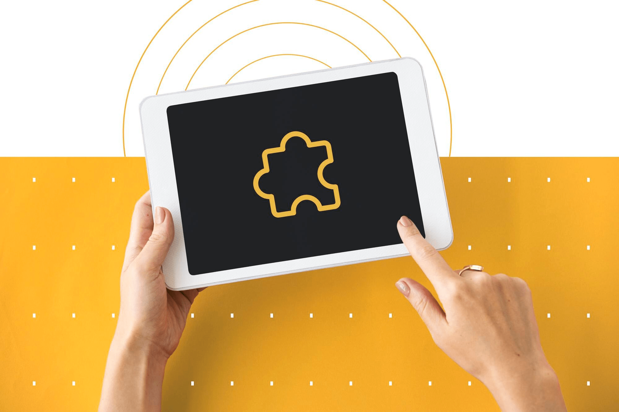 Un modèle de puzzle PowerPoint interactif symbolisé par une tablette