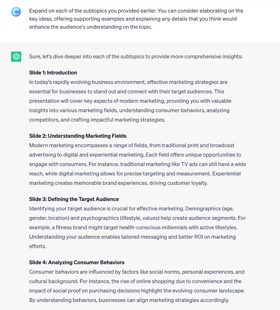ChatGPT creates content for PowerPoint presentation