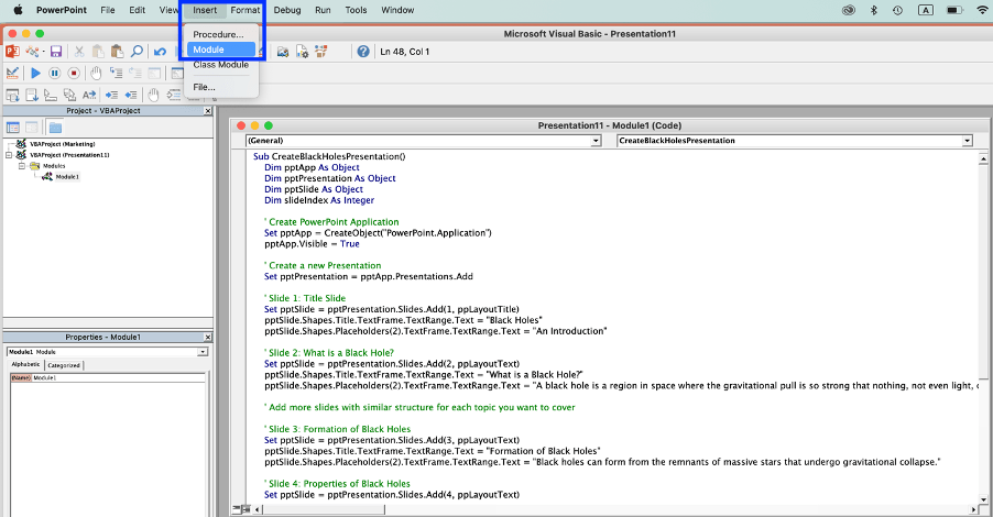Insert VBA codes using Module in PowerPoint